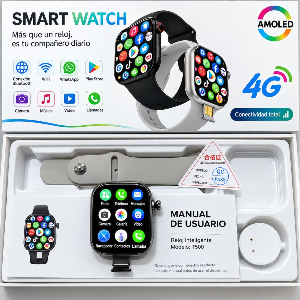 Smartwatch CD20 con ranura SIM para llamadas independientes.